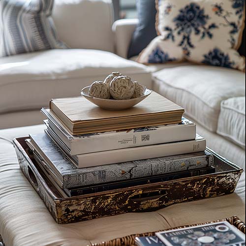 Stack Books with a Vintage Tray