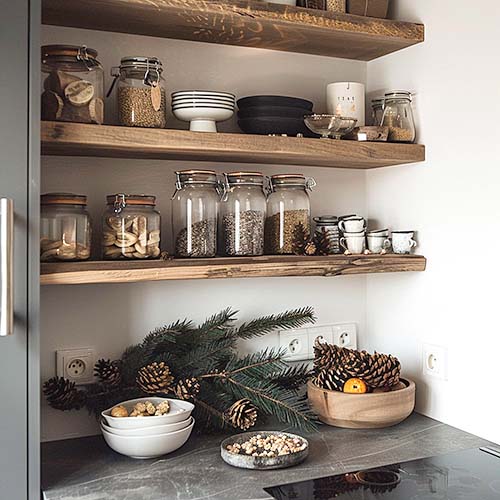 Christmas theme kitchen floating shelves