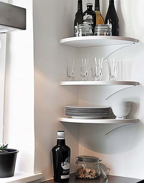 corner shelves in small kitchen