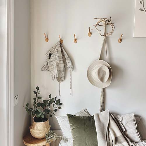 wall hooks in tiny apartment