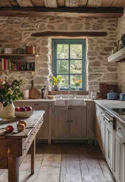 stone wall kitchen